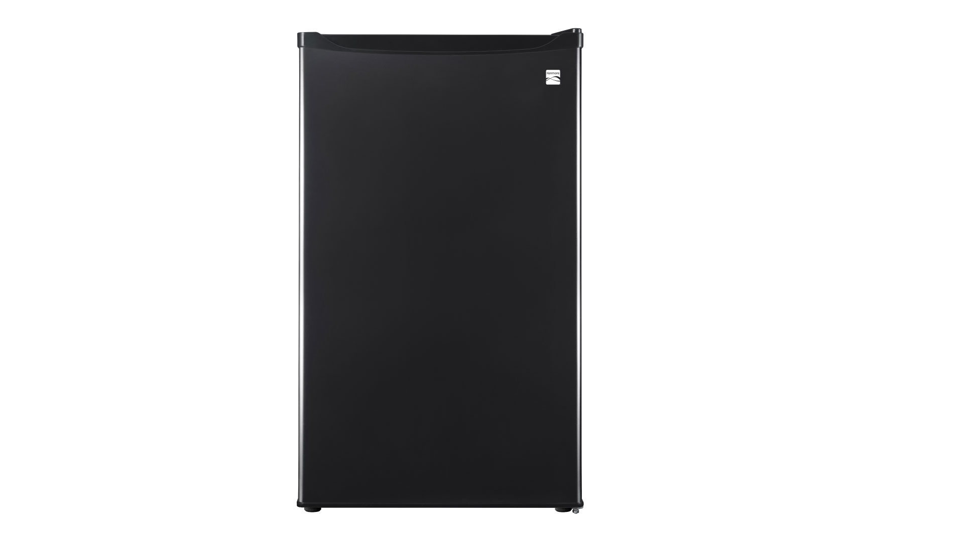 Kenmore 4.3 cubic foot fridge, black, front view.