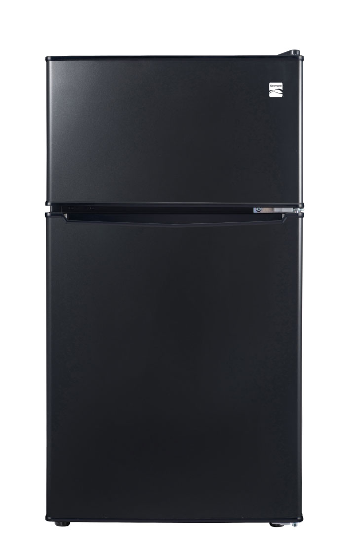 Kenmore 3.1 cubic foot fridge, black, front view.