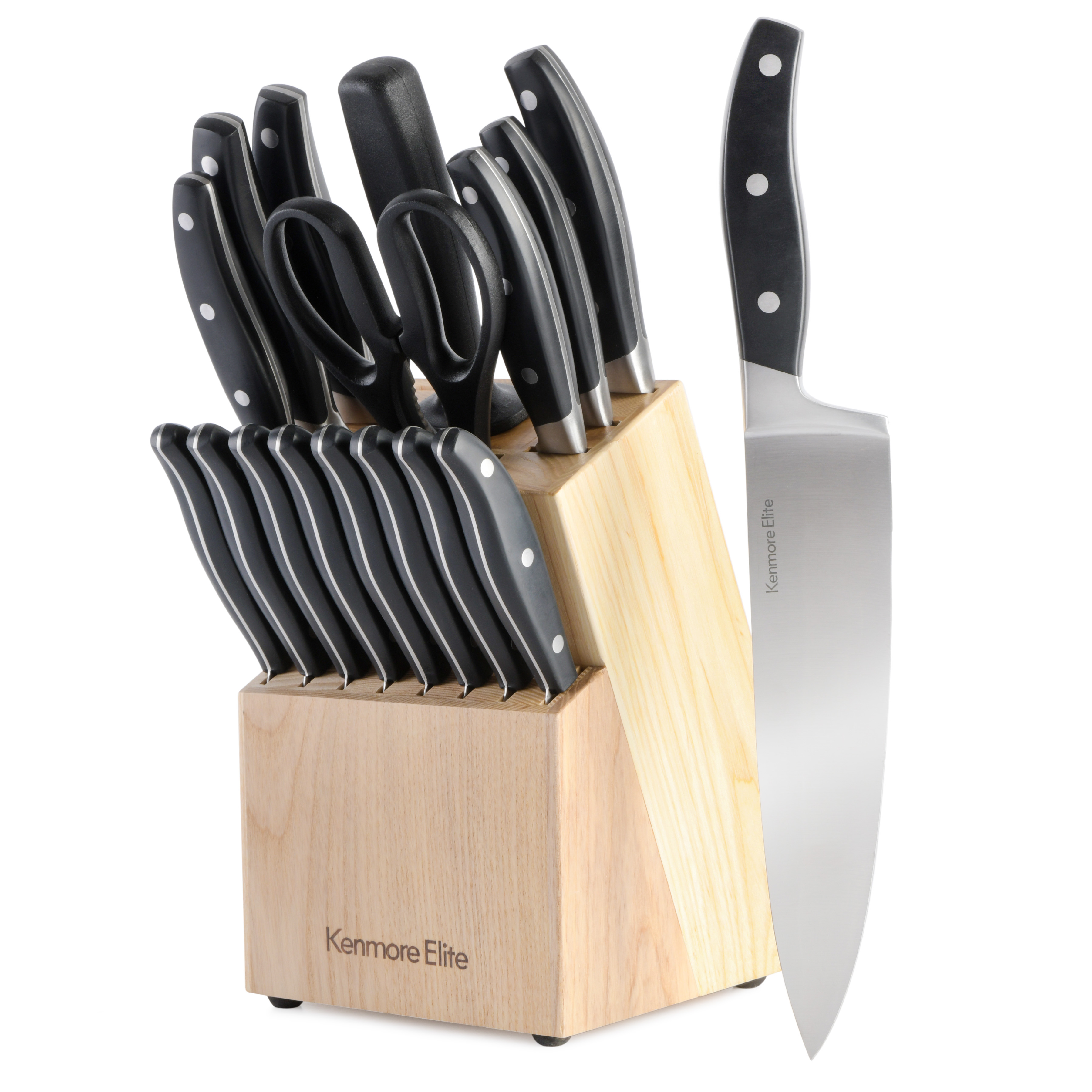 Kenmore Elite Lucas Forged Stainless Steel Cutlery Knife Block Set, 18-Piece, Black