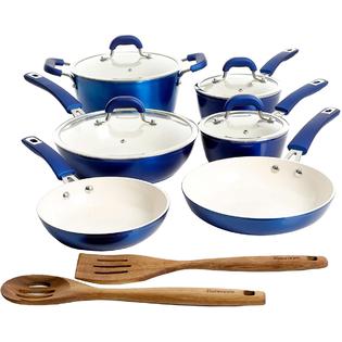 Kenmore Arlington 12 Piece Nonstick Ceramic Cookware and Accessory Set, Blue