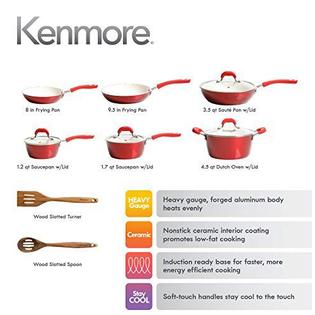 kenmore arlington nonstick ceramic coated forged aluminum induction cookware, 12-piece, metallic red